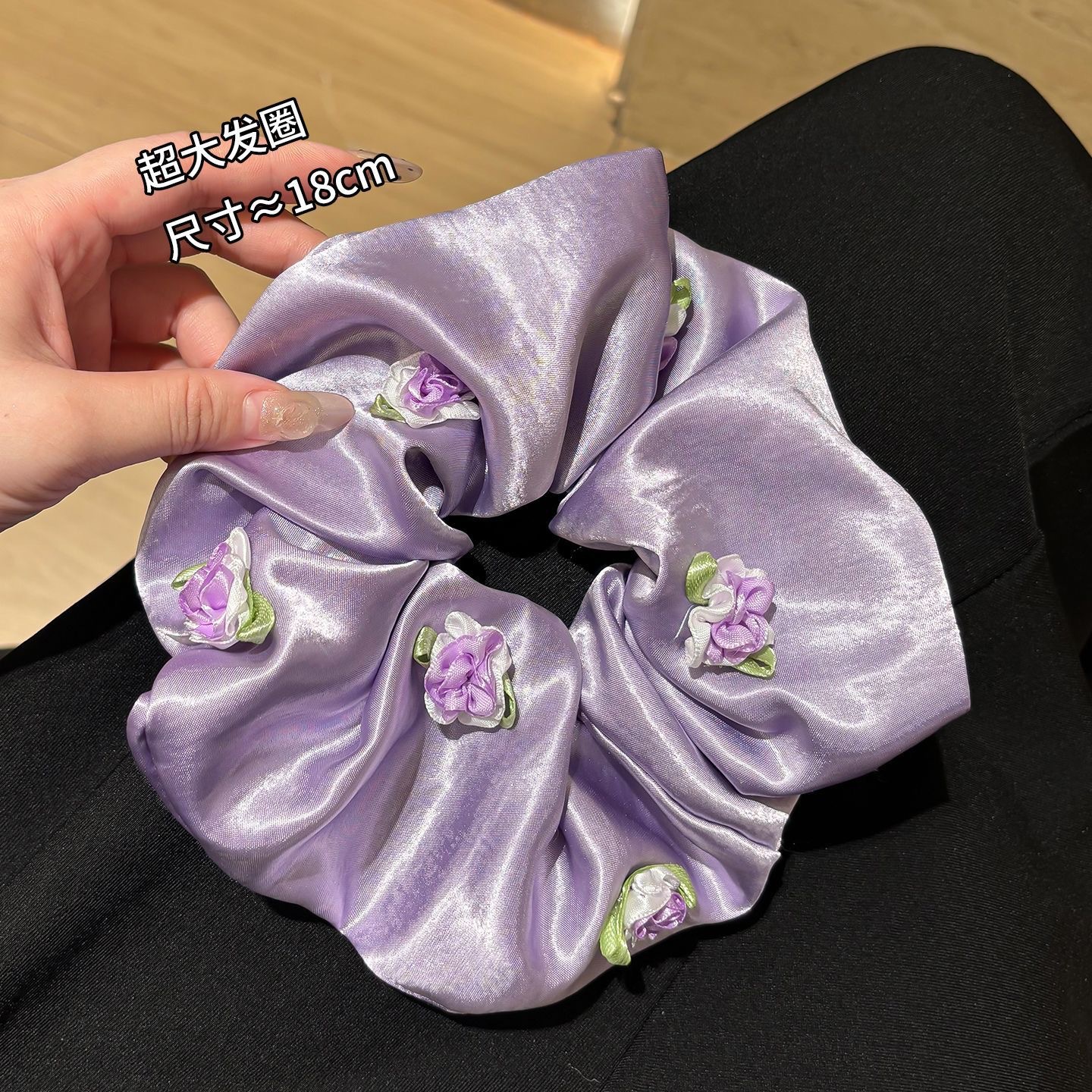 91#紫色花园立体玫瑰缎面约19cm