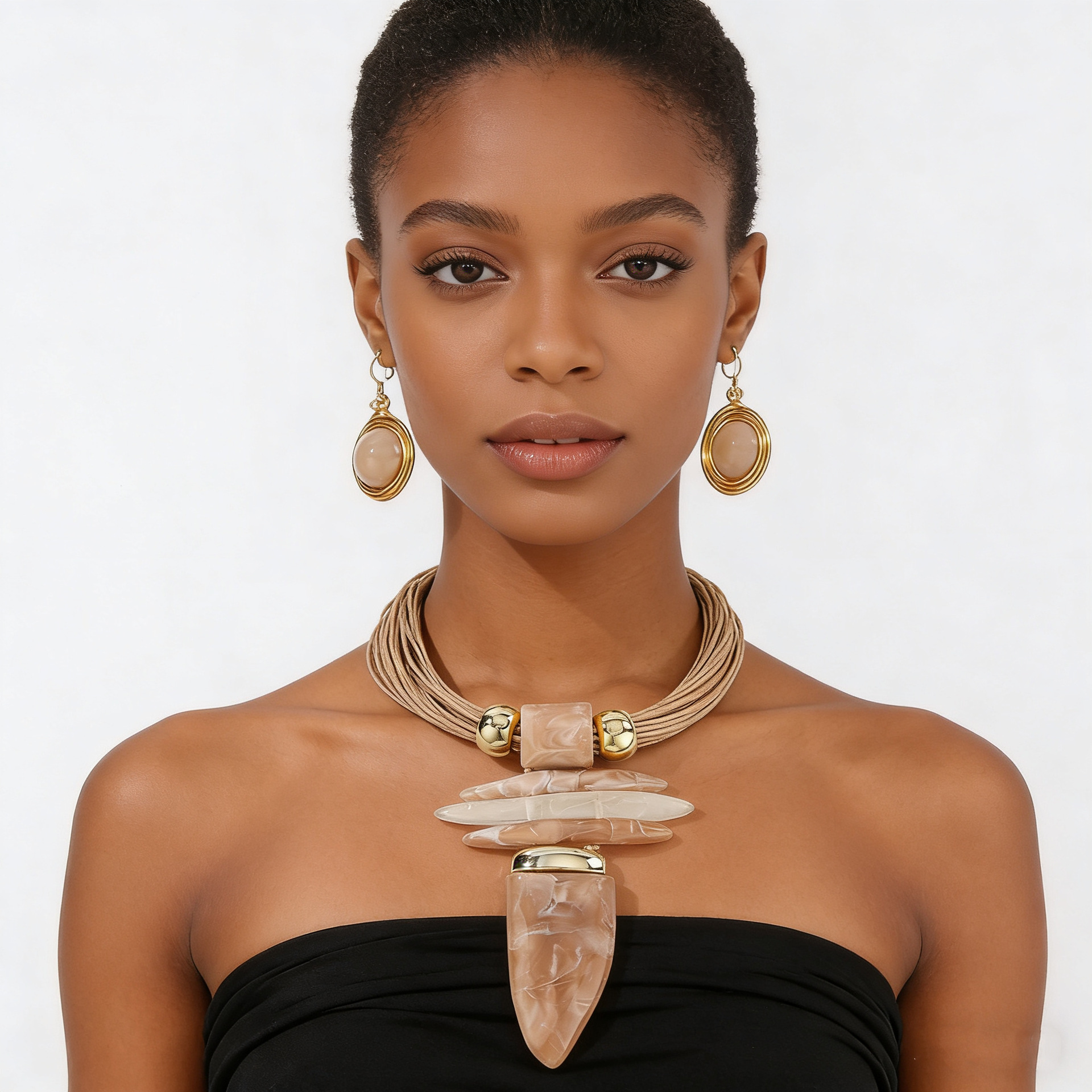 Resin horn pendant necklace and earring set exaggerated accessories necklaces