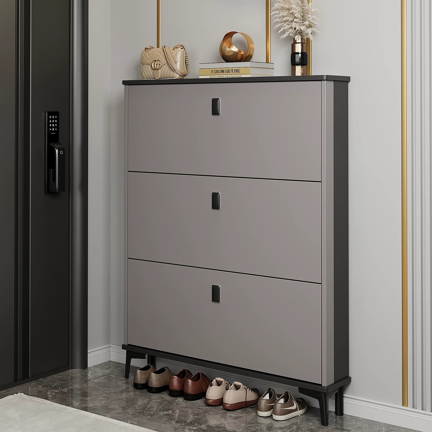 Tilt ultra-thin shoe cabinet household entrance narrow hallway storage large capacity space-saving shoe rack
