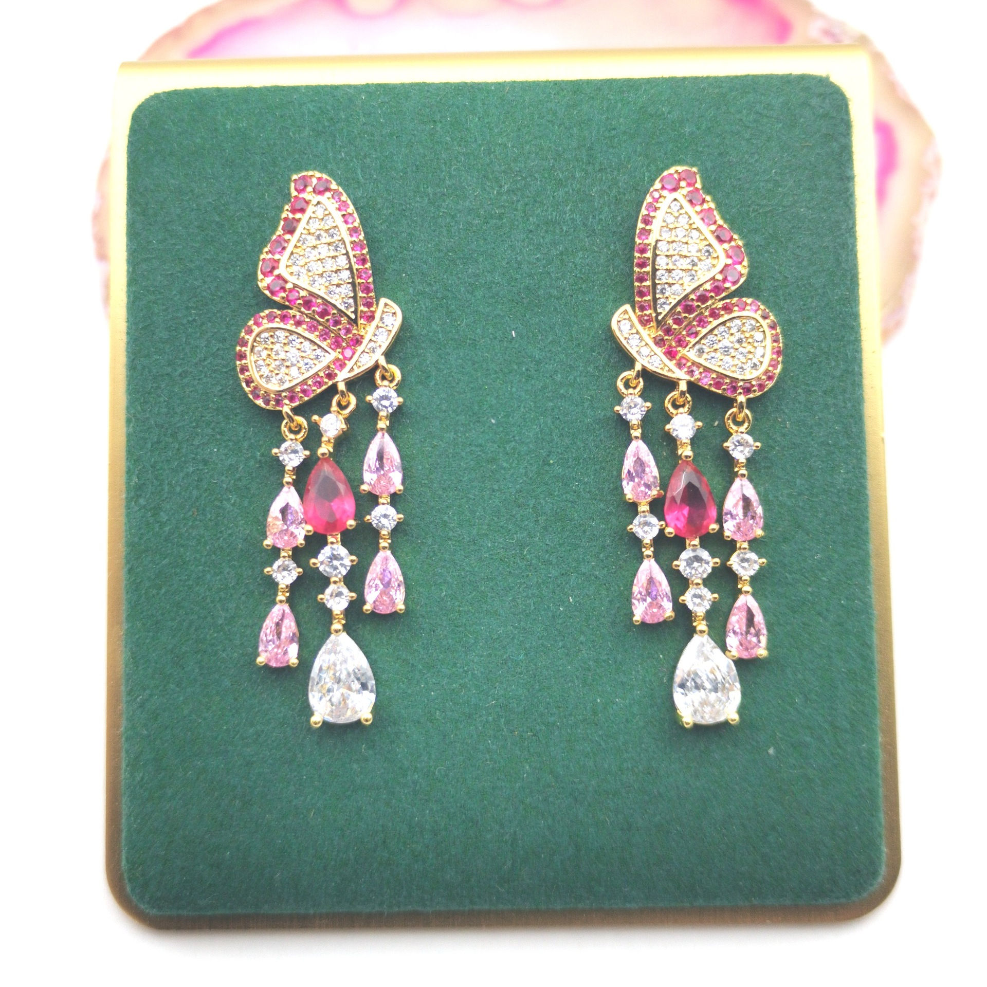 New butterfly wing waterdrop tassel micro-set earrings luxury elegant evening dress ear accessories
