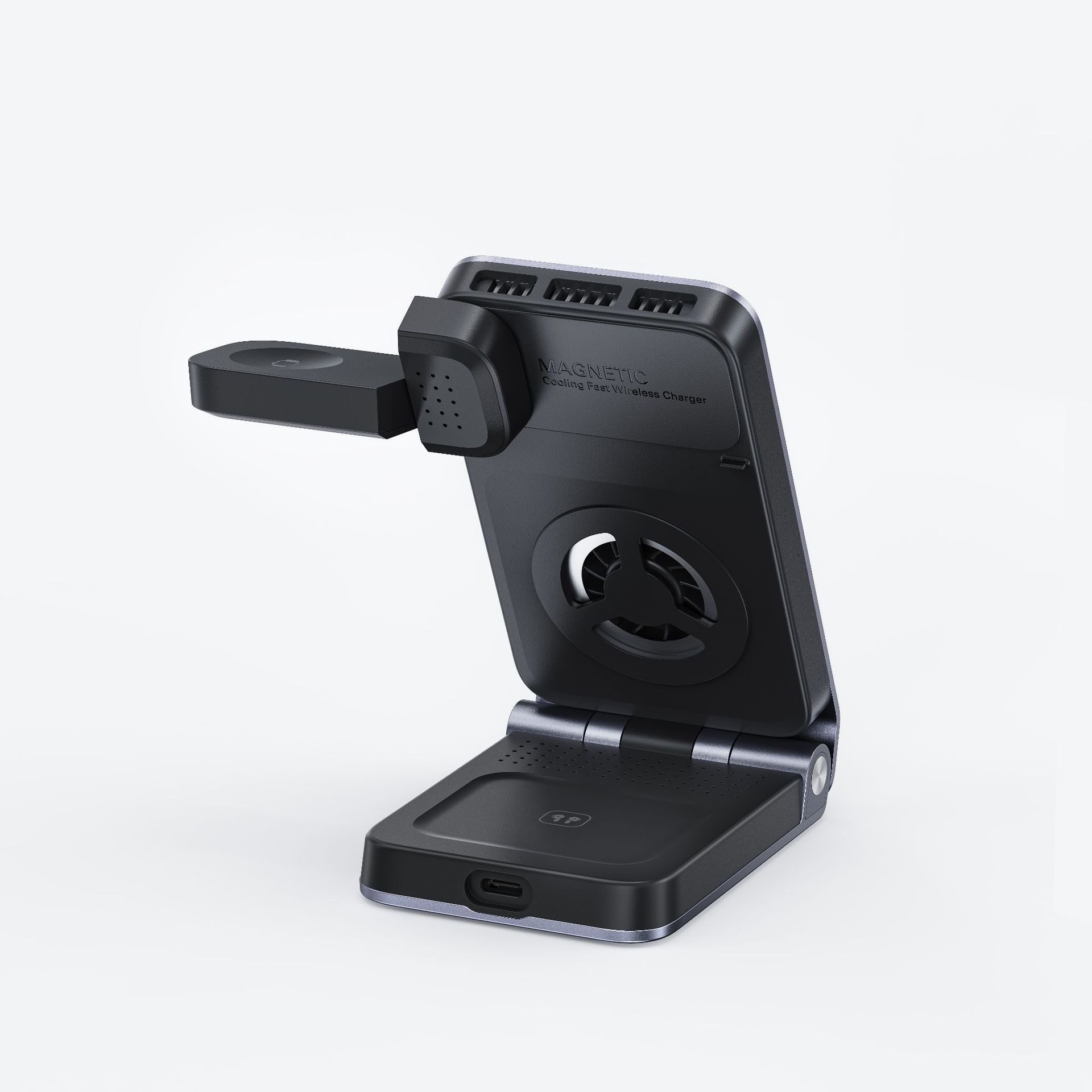 New QI2.2 Aluminum Alloy Foldable Desktop Magnetic Phone Holder Compatible with Apple 3-in-1 Wireless Charger