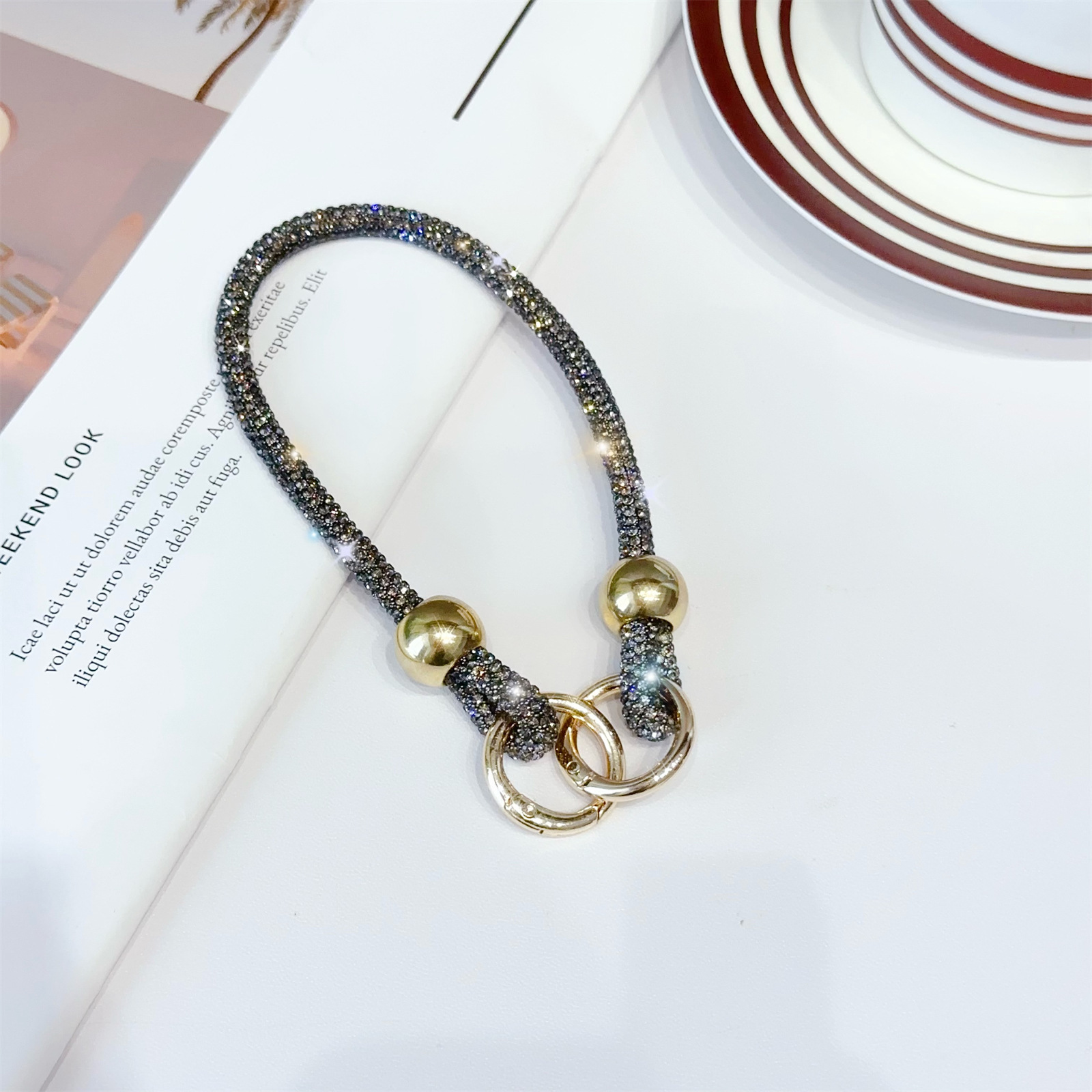 Luxury Rhinestone Wrist Strap Short Double Buckle Anti-loss Chain Hand Strap Beaded Phone Strap New