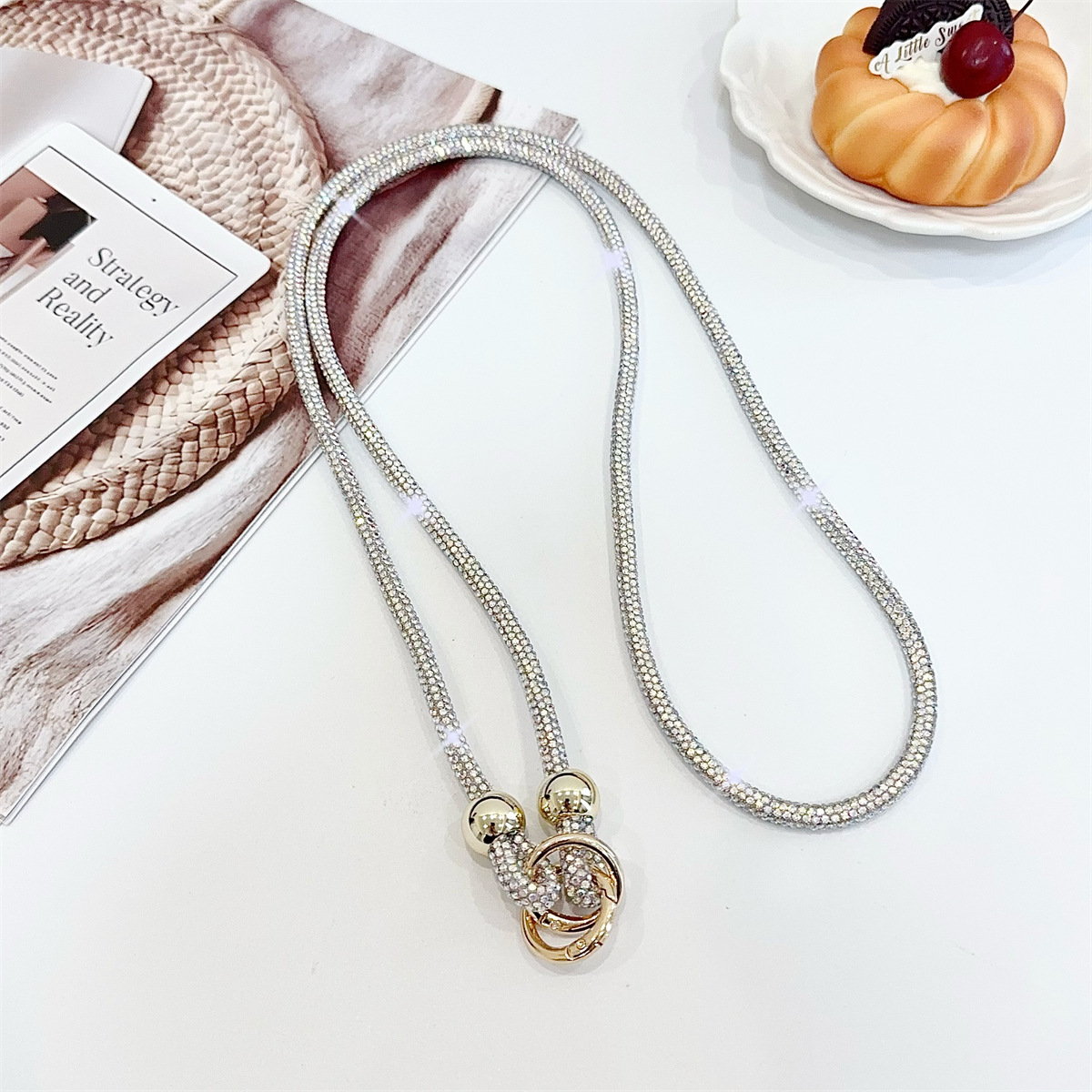 Beaded Rhinestone Crossbody Chain Luxury Diamond Long Phone Lanyard Bag Single Shoulder Chain