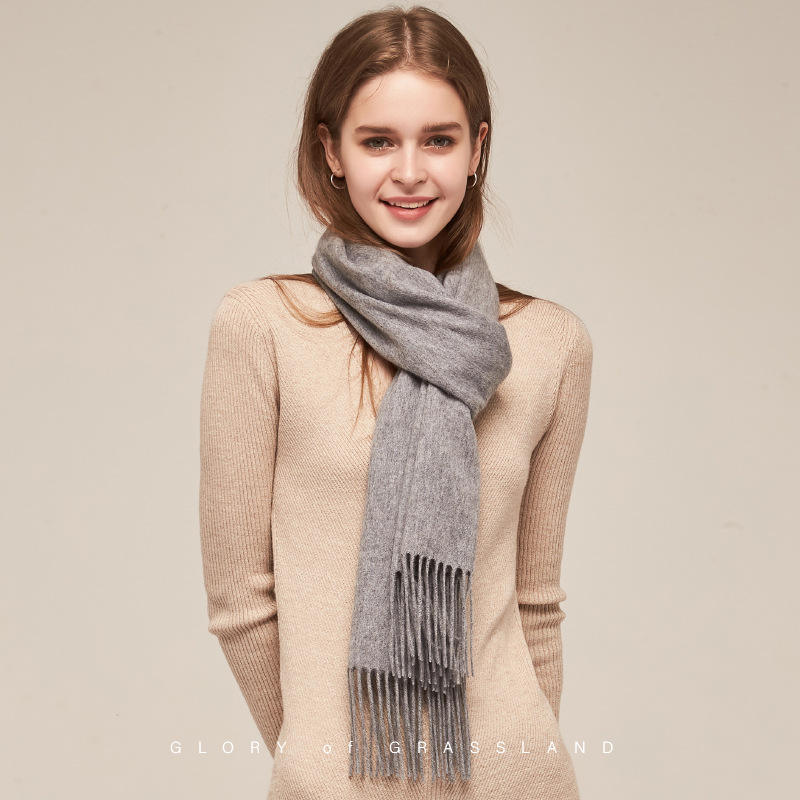 Inner Mongolia specialty pure cashmere solid color scarf long tassel plain color cold-proof cashmere shawl warm neck warmer