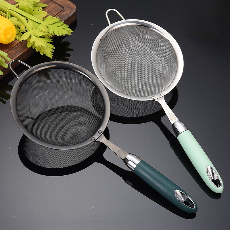 Home Kitchen Strainer Fine Mesh 304 Stainless Steel Filter Net Scoop Flour Soy Milk Dense Mesh Sieve Large Skimmer