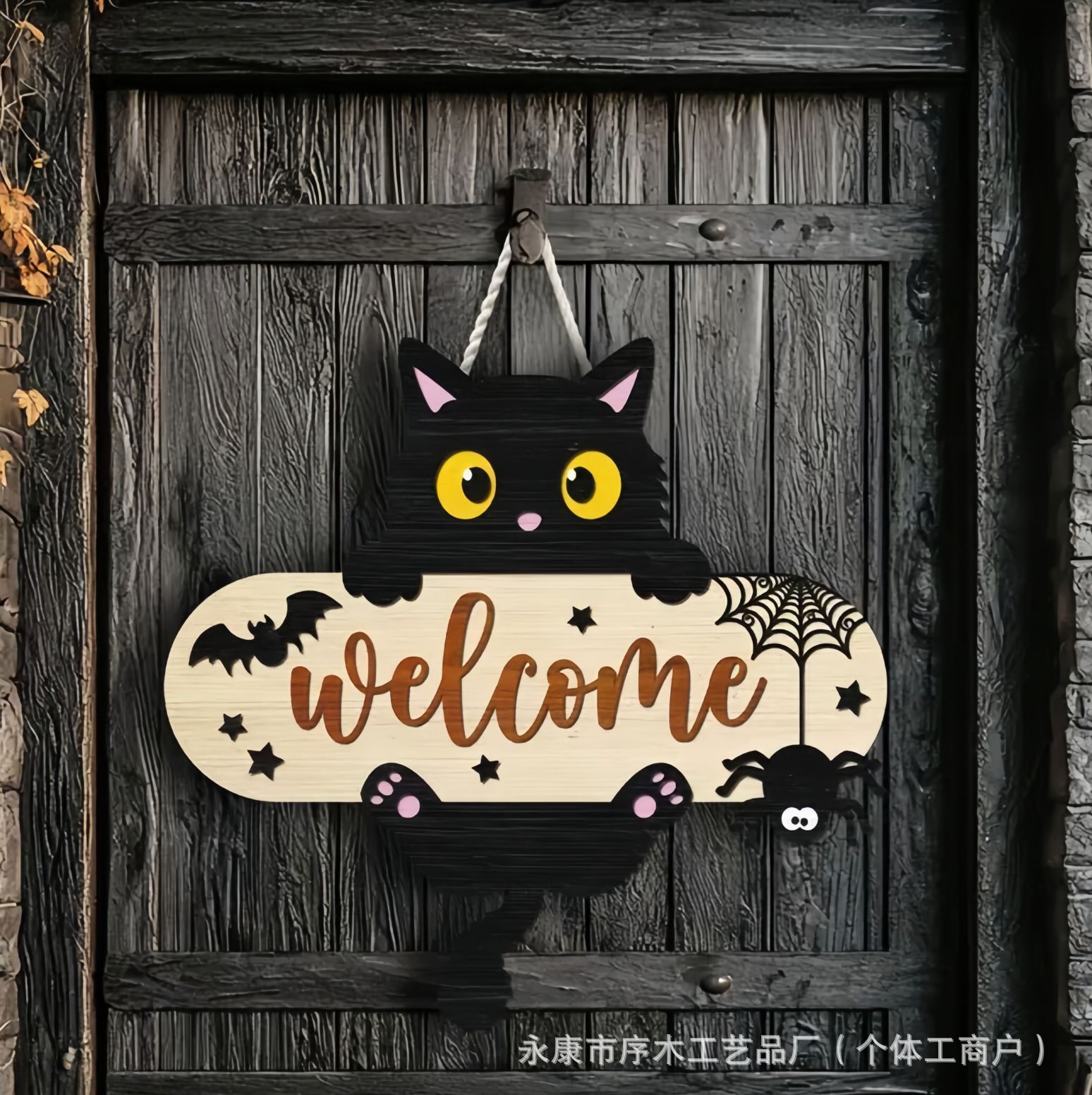 Halloween Wooden Craft Welcome Door Sign Hanging Ornament Holiday Door Sign Wall Sign Decoration
