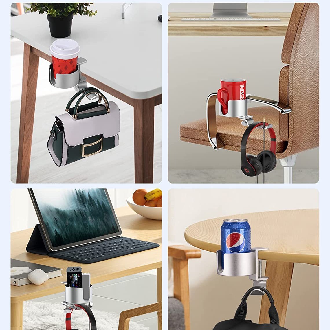 Aluminum alloy water cup holder, Japanese-style cup stand, desktop lock head 360-degree rotating headphone stand, headphone hanger
