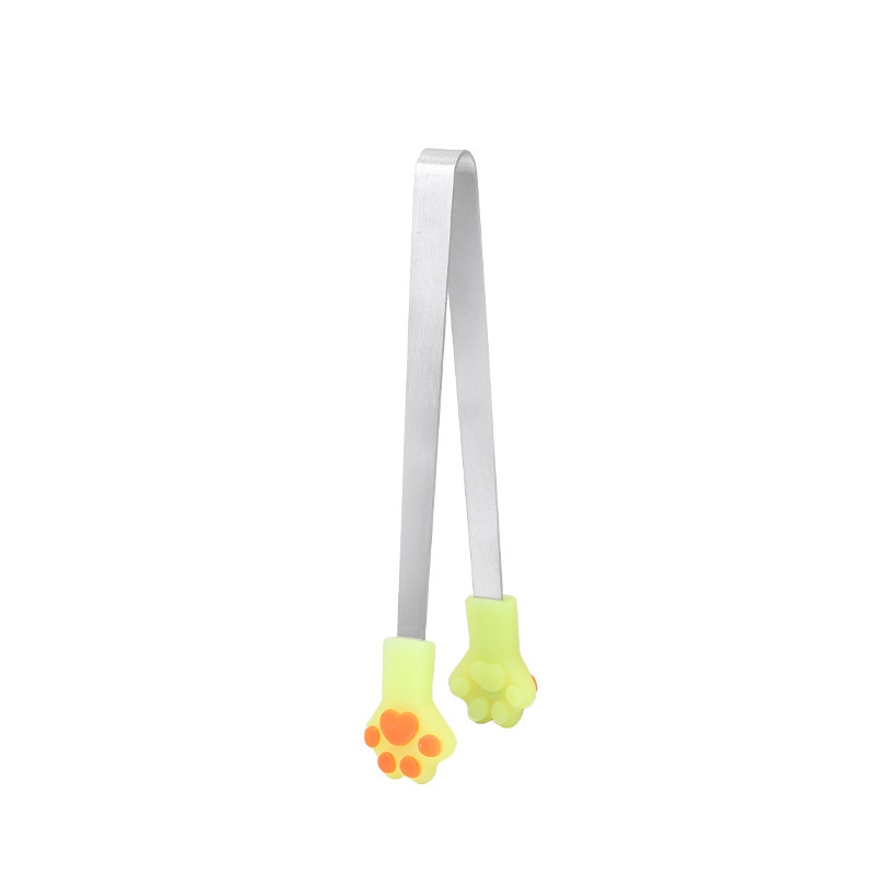 Cat Paw Silicone Food Tongs Stainless Steel Non-Slip Tongs Bread BBQ Sugar Cubes Lemon Clips Cute Kitchen Tool
