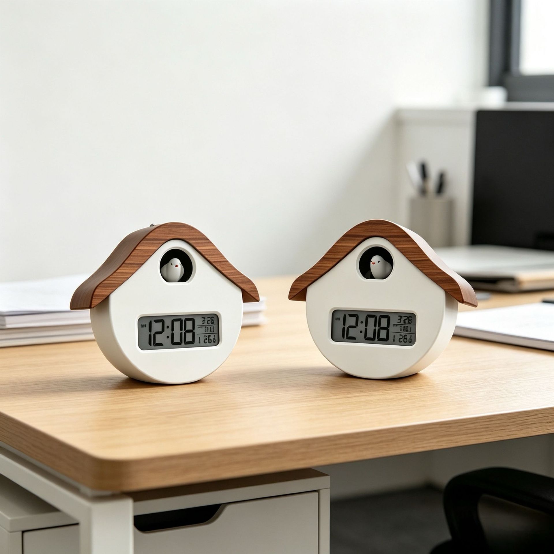 Cuckoo Sound Hourly Chime Electronic Clock Temperature Humidity Date Display Wall Mountable or Standing