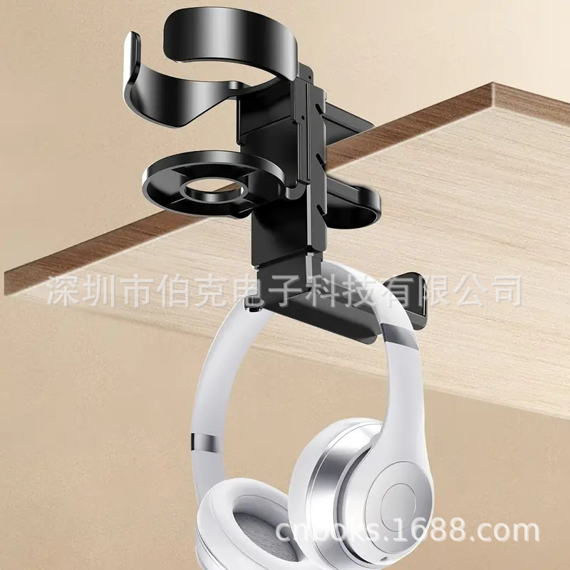 No-drill 2-in-1 desktop cup holder and headphone stand - gaming headset hanger with drink holder for computer desk