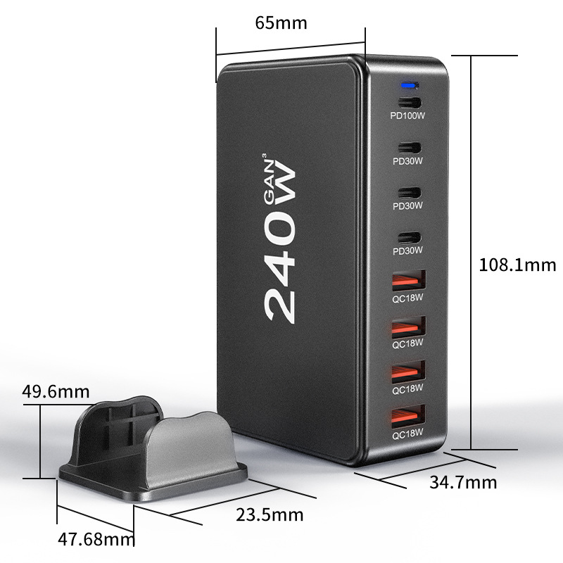 High power multi-port charger 268W GaN desktop charging station multi-port phone tablet smart fast charging