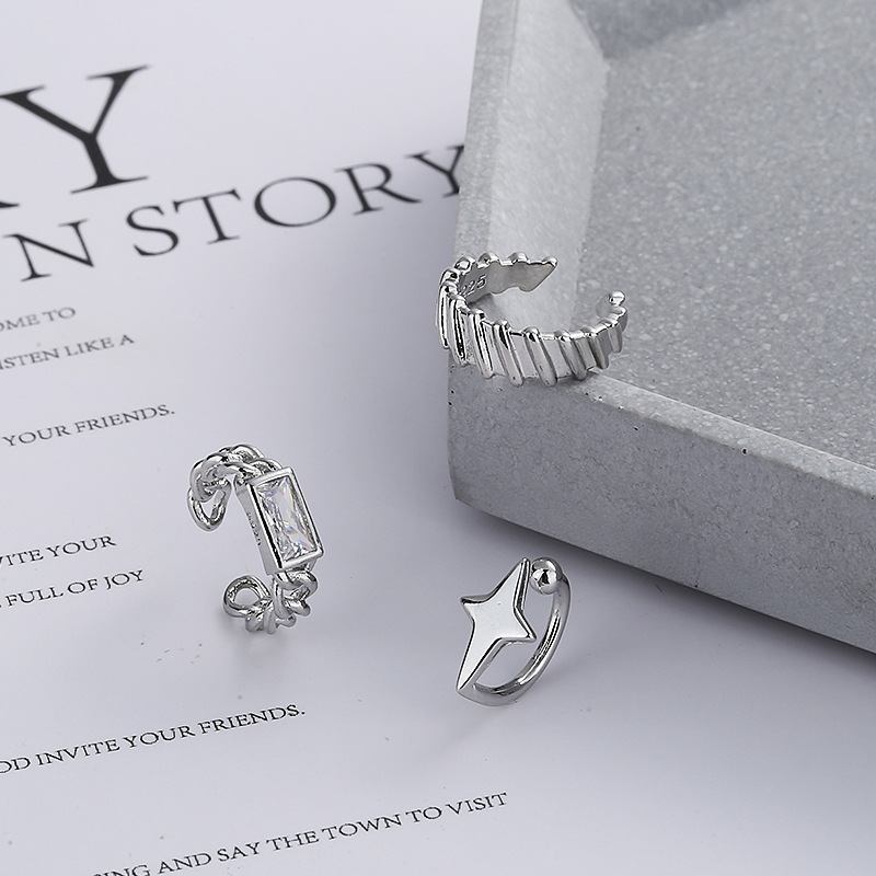 Stacking Star Ear Clip Japanese Small Square Diamond Twist Chain No Piercing Ear Cuff Earring for Women