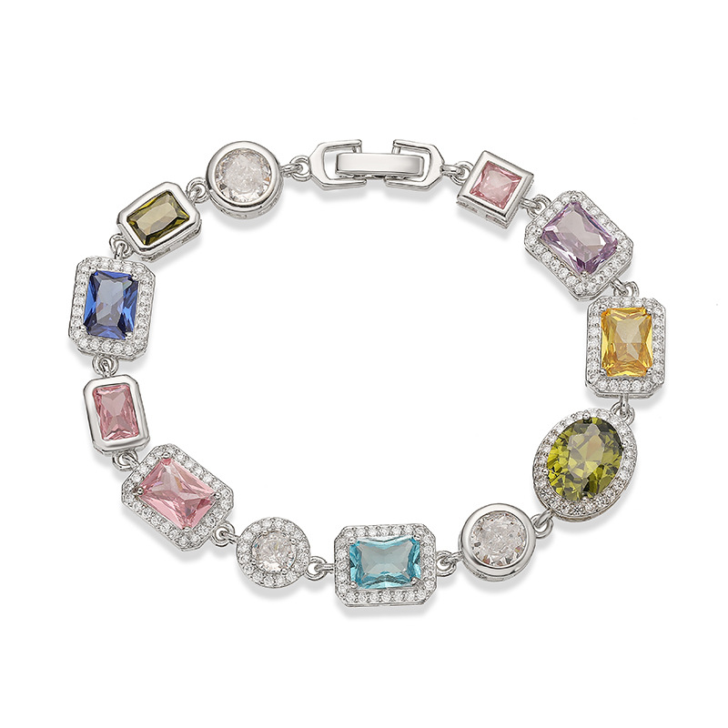 Geometric Inlaid Colorful Diamond Choker Necklace, Bracelet, and Necklace Set in Palace Style