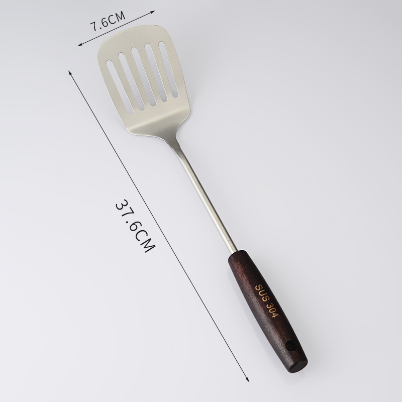304 stainless steel cooking spatula spoon kitchen utensils anti-scald wooden handle spatula household frying spatula pan