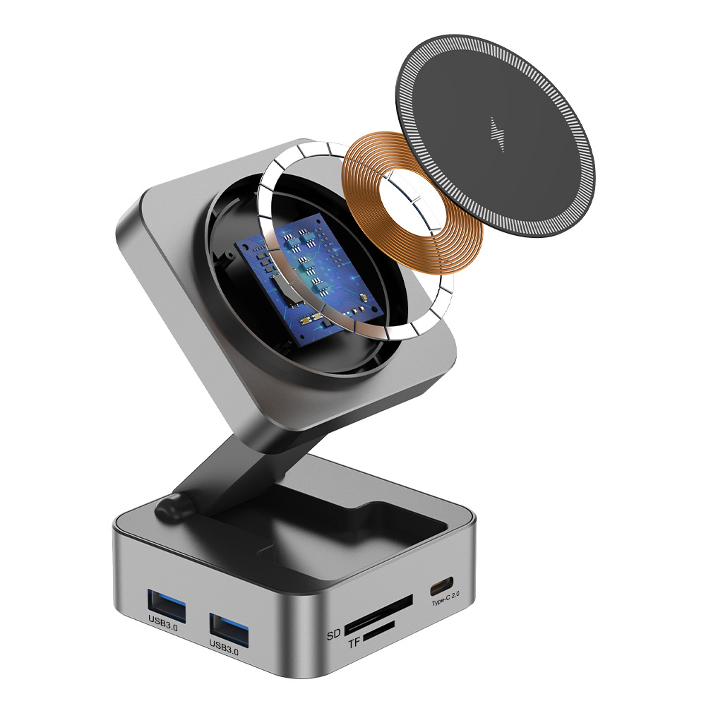 10-in-1 Wireless Magnetic Expansion Dock 15W Aluminum Alloy Wireless Fast Charging HUB External Phone Computer USB Hub