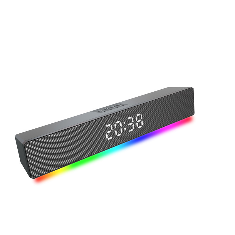 Custom new Bluetooth speaker with clock alarm, supports TF card USB, hands-free, long-strip soundbar stereo
