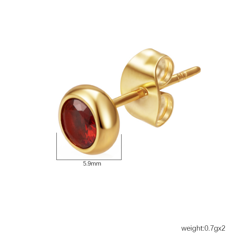 Exclusive round stainless steel zircon stud earrings for women, multi-color ear accessories, PVD 18K real gold ear