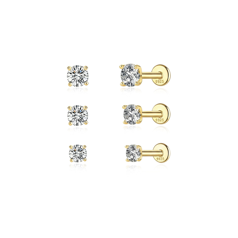 New S925 sterling silver moissanite four-claw setting flat head threaded ear studs threaded cartilage ear bone studs