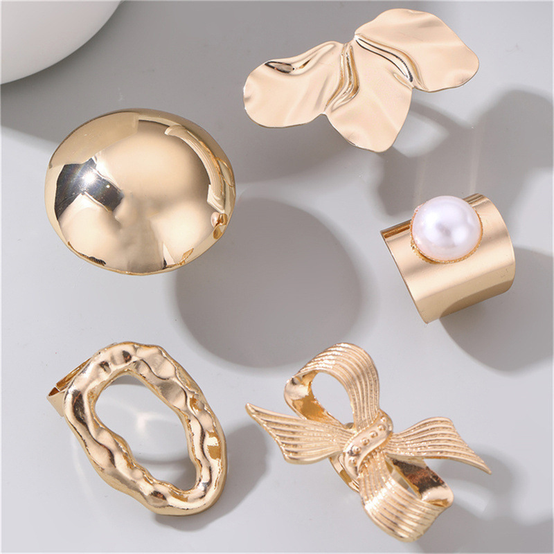RZ0835 Geometric Metal Style Lava Line Women's Ring Irregular Polished Open Ring Set