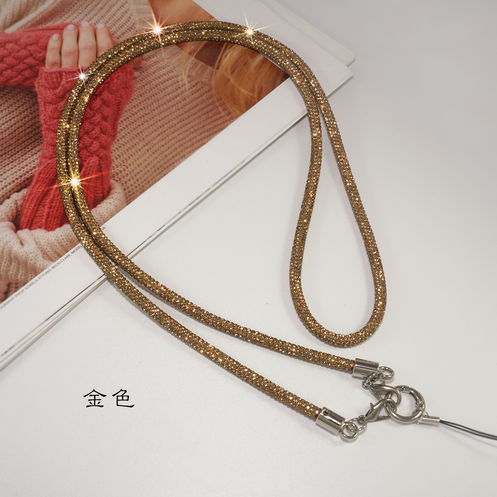 Side Crossbody Phone Lanyard Rhinestone Chain Bag Side Sparkle Phone Chain