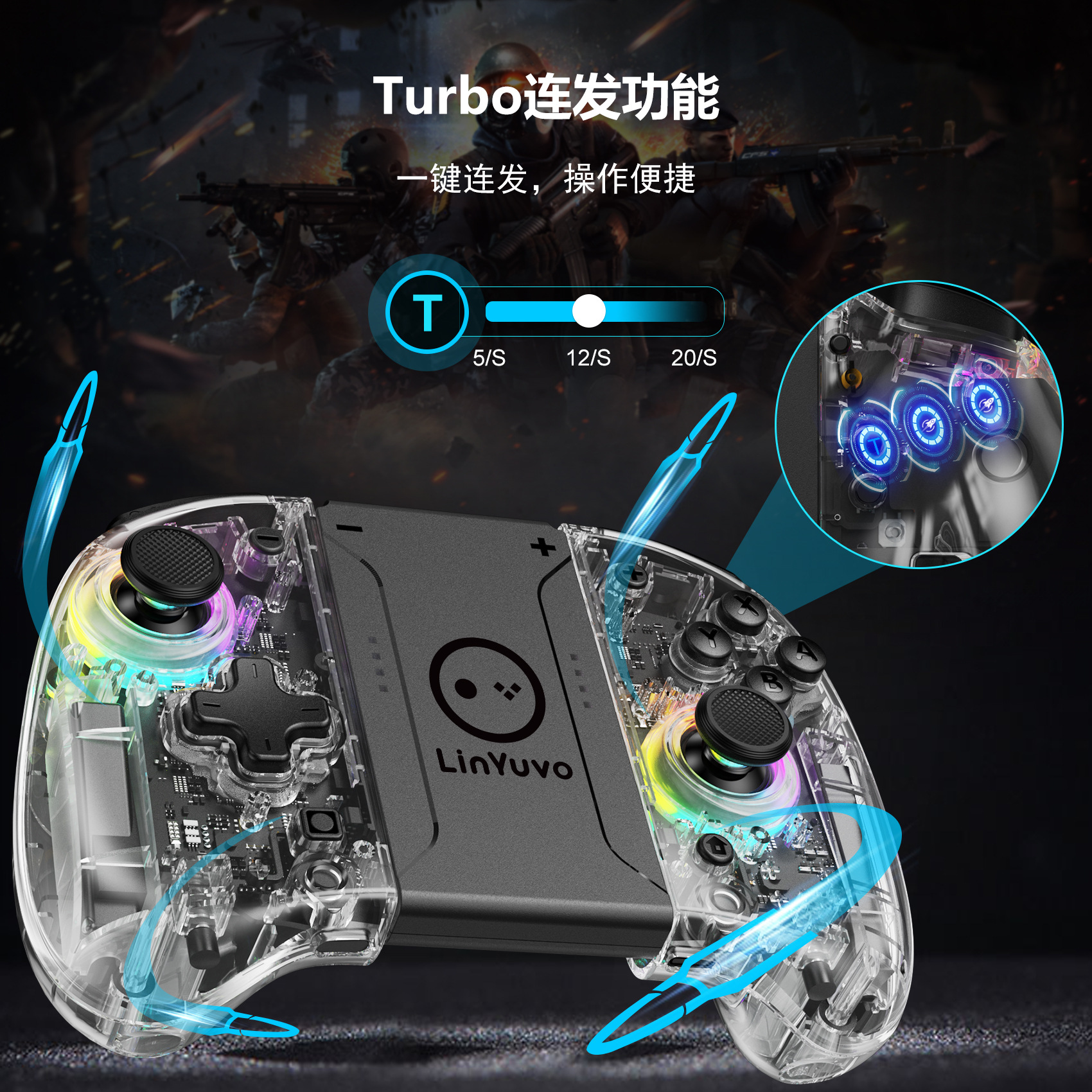 LinYuvo Lianyou switch joy con bluetooth handle colorful RGB rainbow light macro function left and right handle