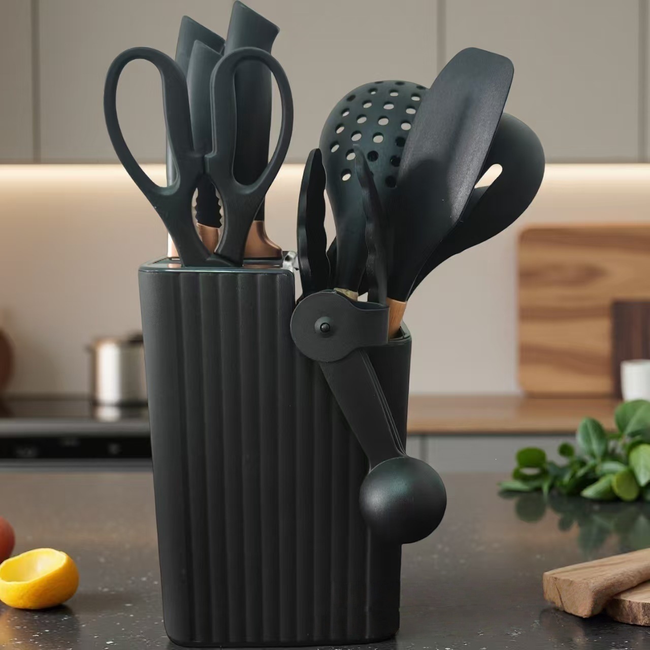 Knife holder knife set silicone 21-piece non-stick multifunctional kitchen utensil vertical rotating base silicone set