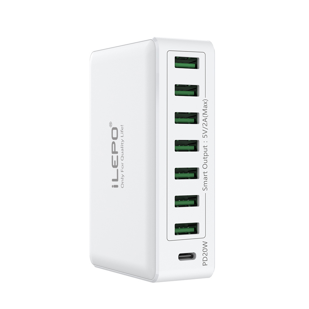 i60-60W Fast Charger Portable Smart Charger USB Multi-Port Desktop Multi-Device Charger