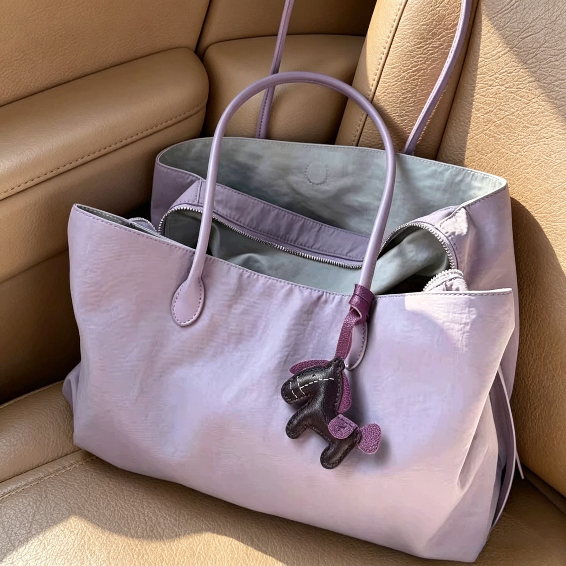 2026 Spring/Summer New Gray-Yellow Contrast Multi-Compartment Large Capacity Tote Bag Commute Handheld Single Shoulder Bag