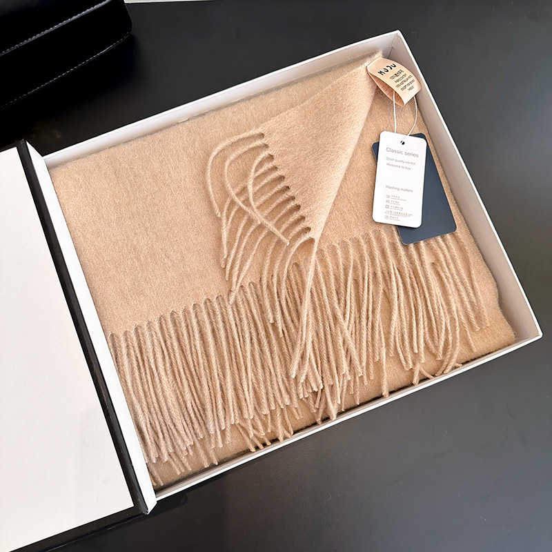 100% wool scarf women winter thick 2024 new camel color shawl birthday new year gift