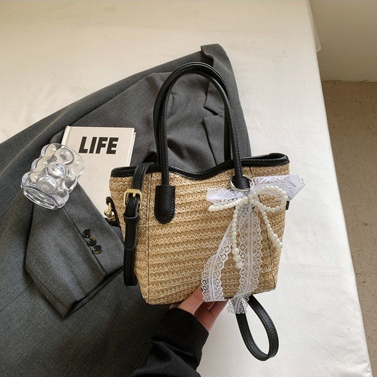 Popular Large-Capacity Straw Woven Bucket Bag for Women 2025 New Beach Vacation Commute Single-Shoulder Crossbody Bag