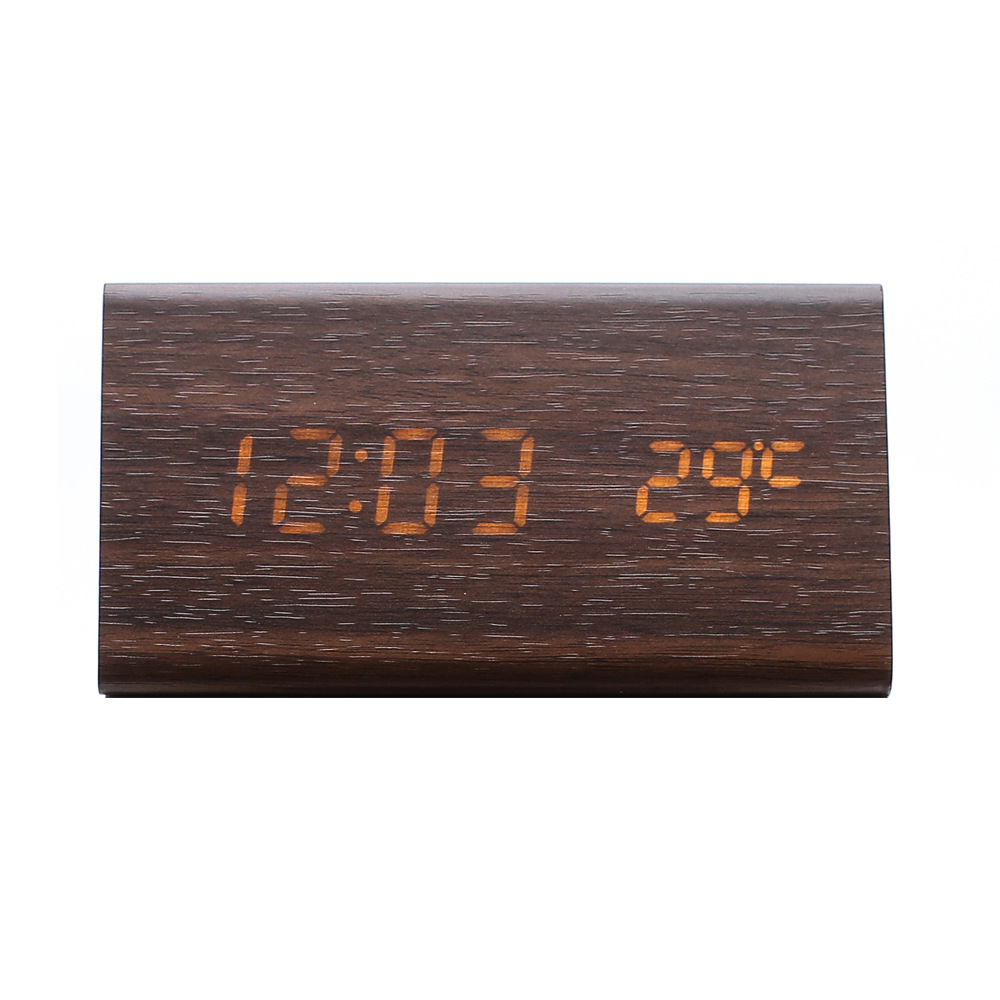 Alarm clock wooden student smart clock, silent bedside night light electronic clock, wake-up desktop children's wooden clock