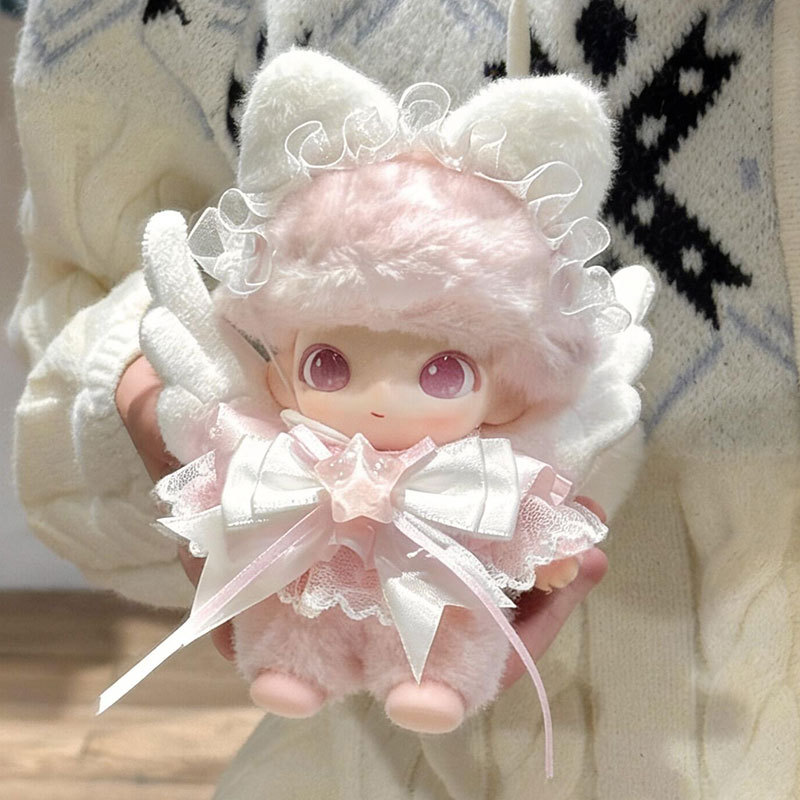 Only doll clothes] Suitable for DIMOO Newborn Diary series 15cm doll clothes pink plaid white gauze pearl set