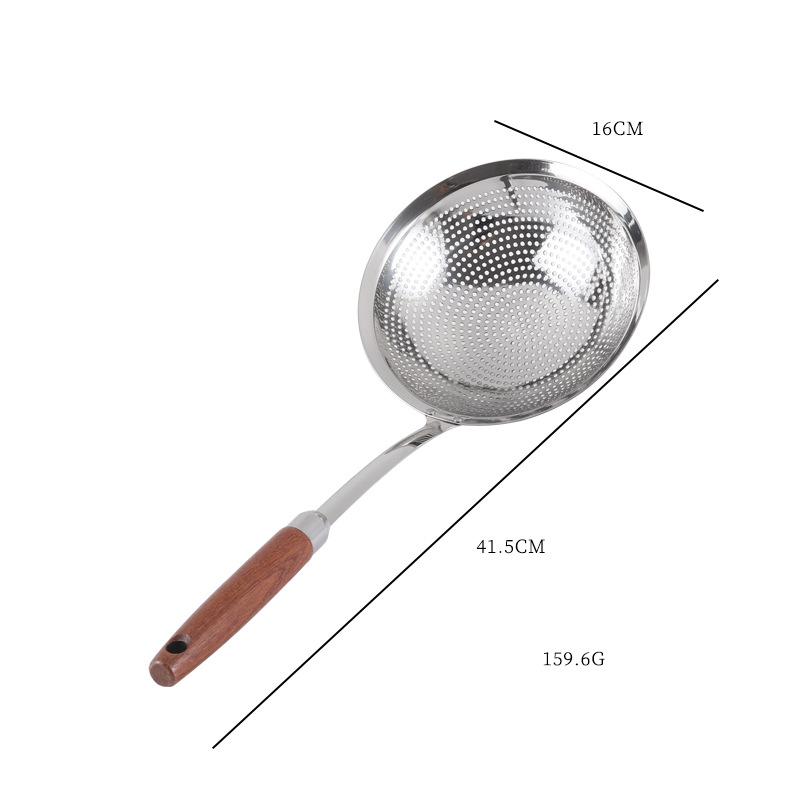 304 stainless steel beech wood handle large slotted spoon long handle hot pot frying skimmer/large size draining filter large slotted spoon kitchenware