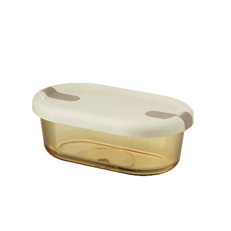 Glass lunch box, microwave-safe, student and office worker meal container, fresh-keeping box, partitioned sealed bento bowl