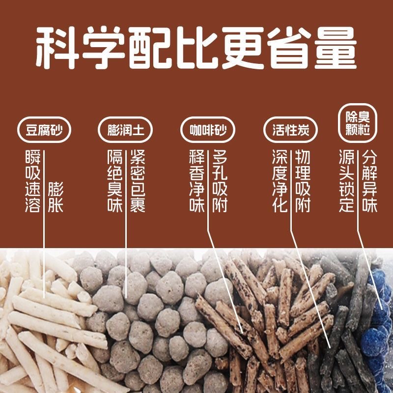allforpaws Coffee 5-in-1 Mixed Cat Litter Absorbent Deodorizing Tofu Litter Activated Carbon Bentonite Cat Litter