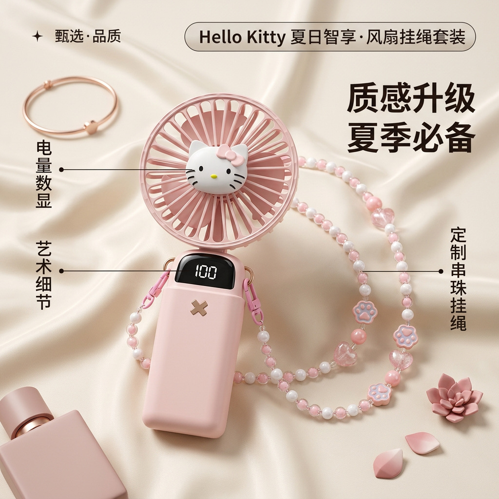 New Sanrio Cartoon Handheld Digital Display Fan Student Outdoor Portable USB Charging Desktop Aromatherapy Small Fan