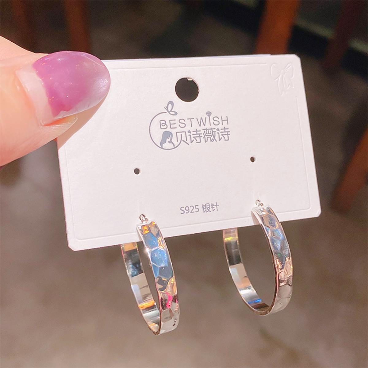 [Geometric smooth] Gold-plated quality circle smooth silver needle earrings, cool square earring accessories