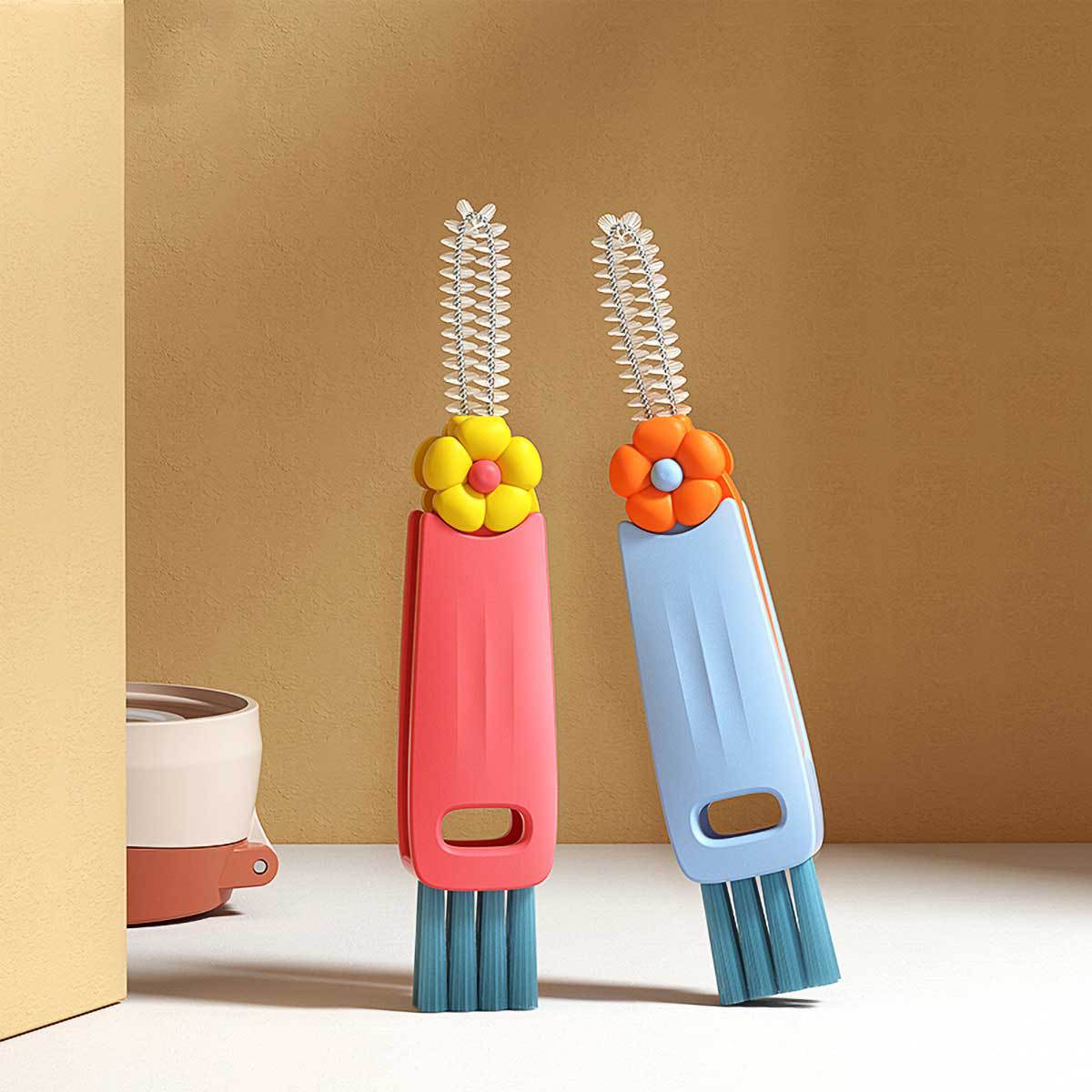 Petal Three-in-One Cup Lid Brush Household Multifunctional Gap Cleaning Brush Milk Bottle Thermos Cup Mouth Cup Brush