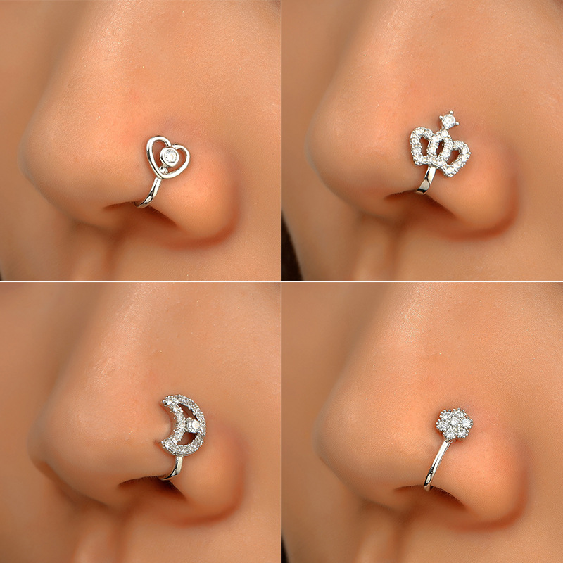 Non-Piercing Nose Clip Copper Set Zircon U-Shaped Star Love Crown Nose Ring No Piercing Nose Ornament Piercing Decor