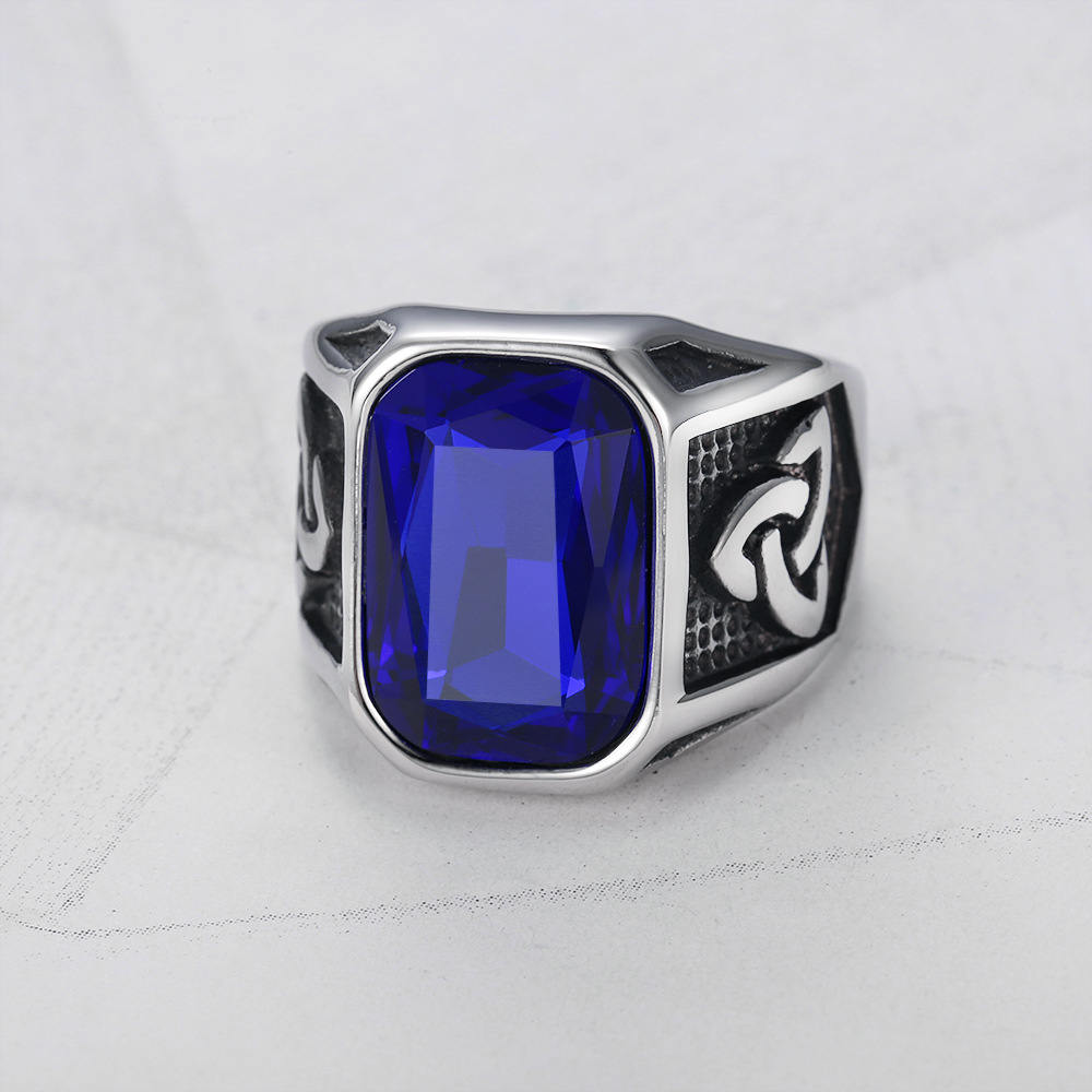 Accessory Hip Hop Punk Viking Ruby Men's Ring Stainless Steel Index Finger Ring
