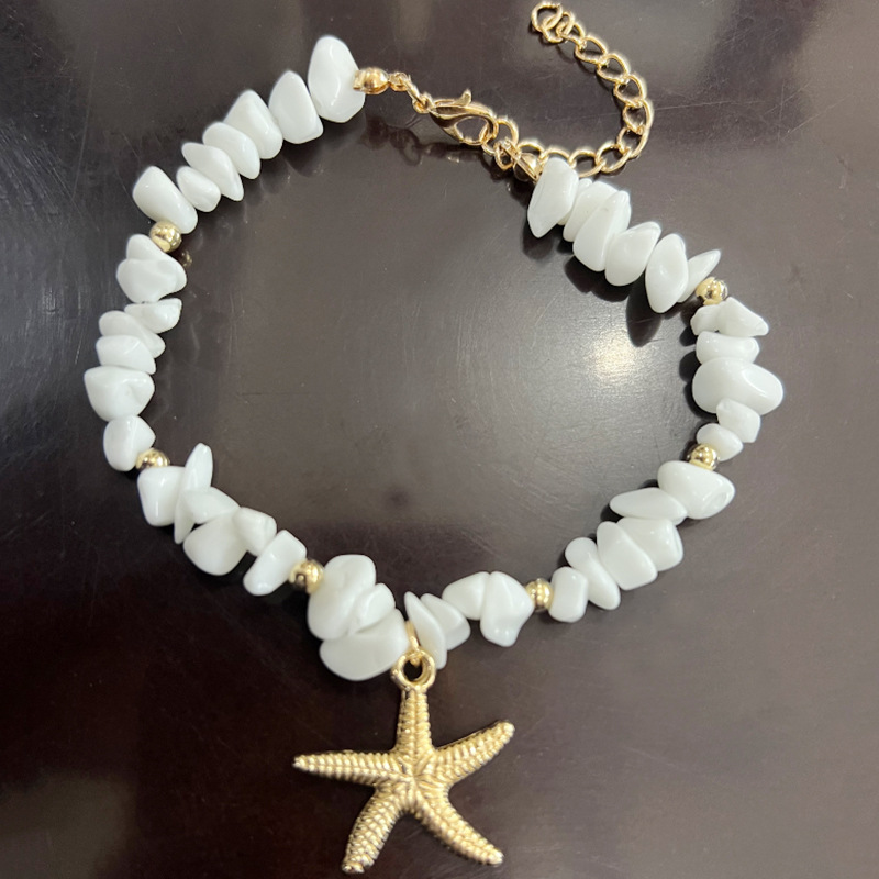 Rongshang Small Crushed Stone Starfish Anklet Irregular White Natural Stone Beach Anklet for Women Accessory