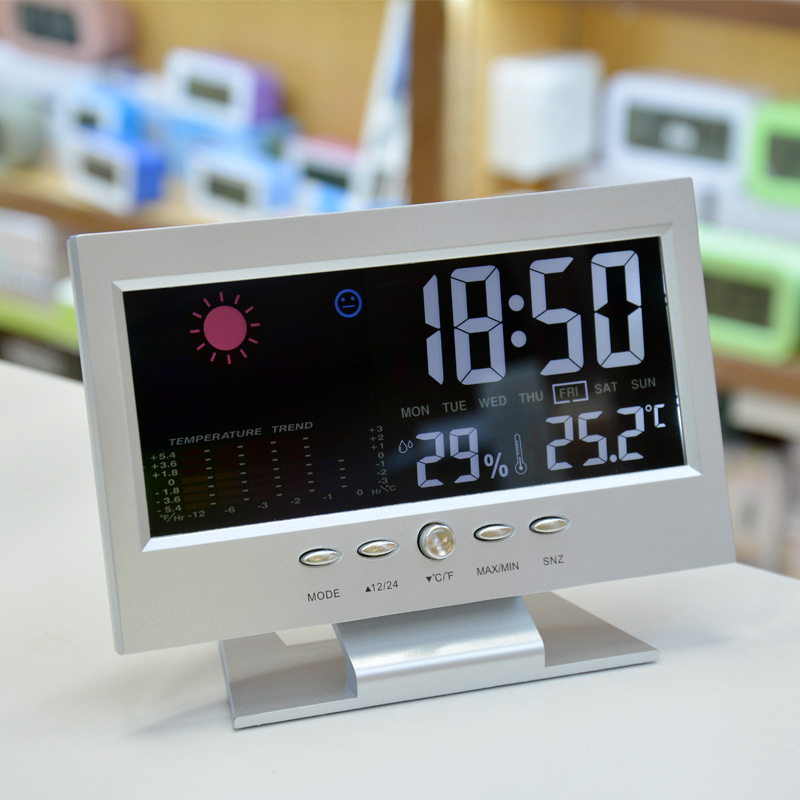 Smart Weather Electronic Alarm Clock LED Color Screen Weather Display Temperature Humidity Calendar Voice-activated Night Light Clock Gift