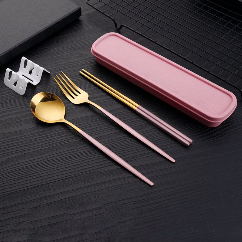 Stainless steel cutlery set Portugal fork spoon chopsticks set three-piece student portable cutlery set