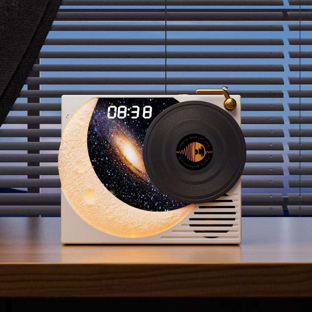 Lan Yue Starry Sky Clock Vinyl Bluetooth Speaker Record Player Gift Radio Audio