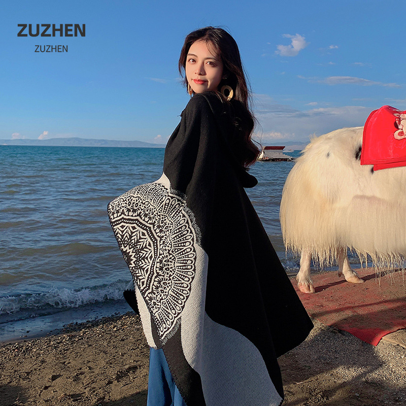 Hat Knit Cape Women Woven Warm Double-Sided Shawl Autumn Winter New Air Conditioning Shawl