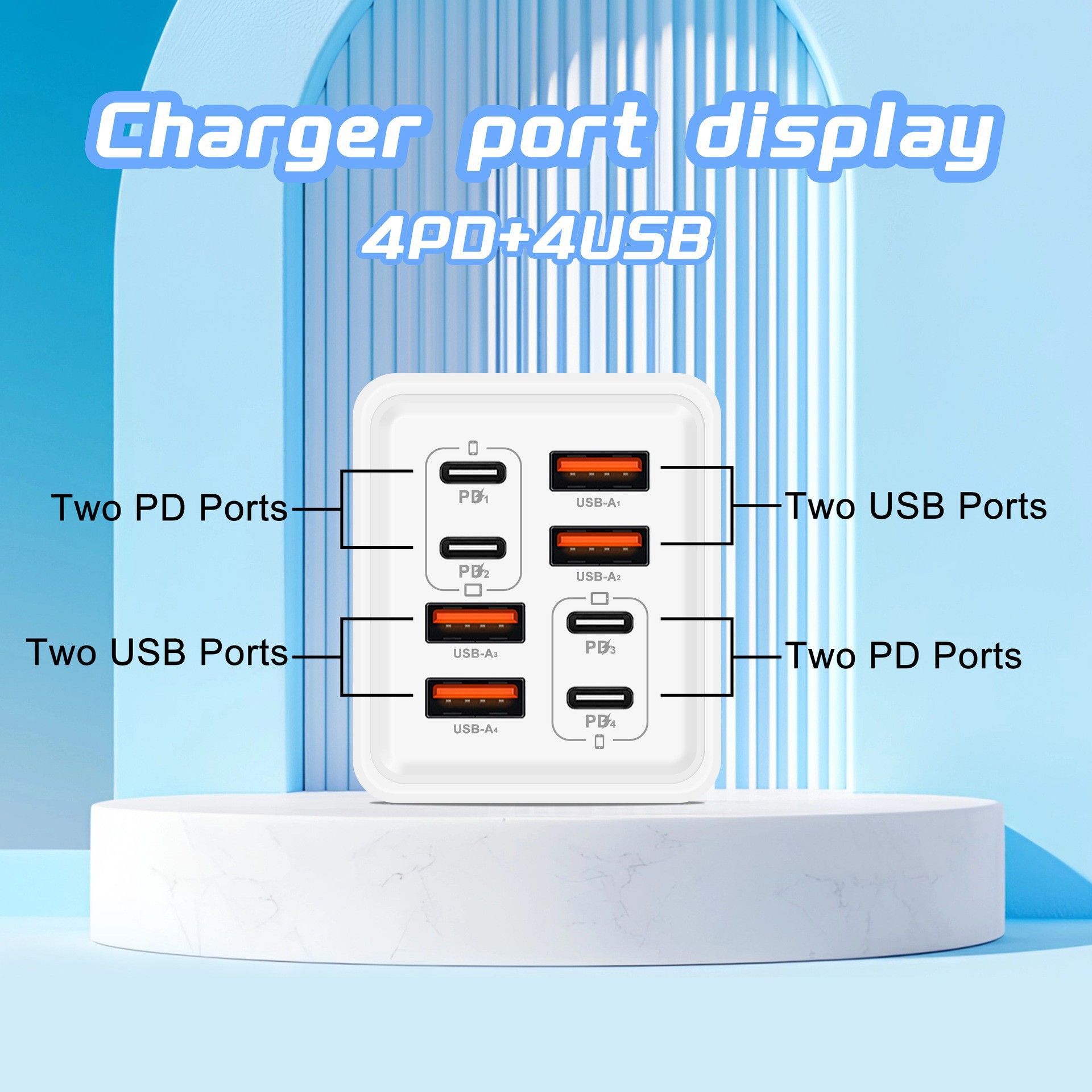 New 240W multi-port charger 4USB+4Type-C UK standard PD phone adapter