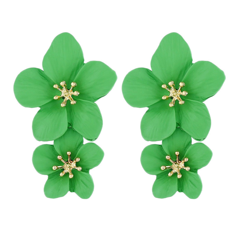 Bohemian Style Double Flower Earring Necklace Set Fresh Baked Paint Flower Jewelry Accessories