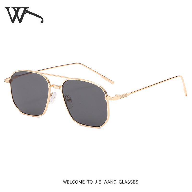New Men's Double Beam Small Frame Sunglasses Women Metal Ocean Lens Sunglasses
