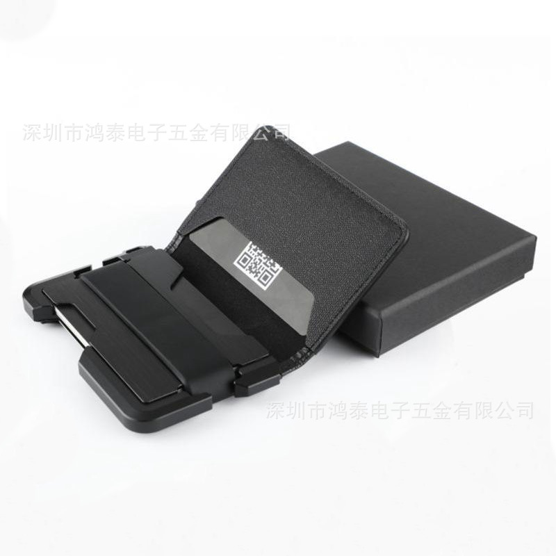 Special Supply Top Layer Leather Aluminum Alloy Card Case Microfiber Leather Metal Wallet Dual Fold Design RFID Shielding Function