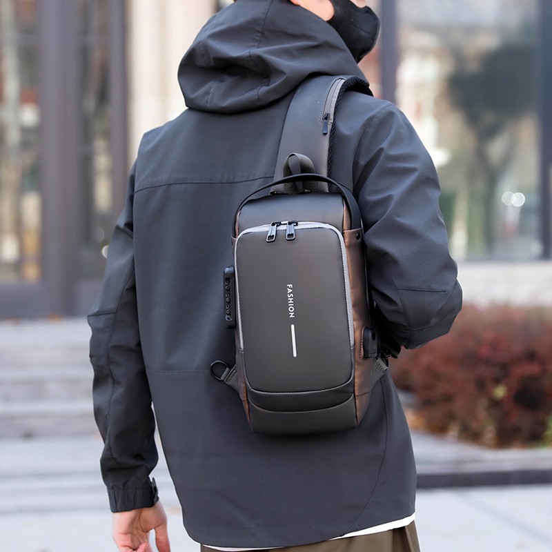 Men's chest bag with combination lock, anti-theft men's shoulder bag, customizable crossbody bag, waist bag, business handbag small